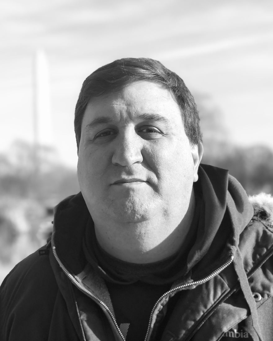 Black and white portrait of Mariano O'Kon outdoors